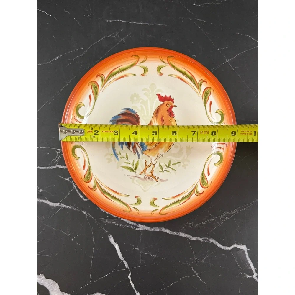 Vintage Pier 1 Imports Hand Painted Ironstone Orange Rooster 9in Bowl